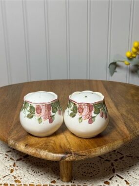 Floral Ceramic Salt & Pepper Shakers - Pink Rose Design